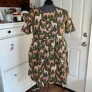 Llama Print linen dress